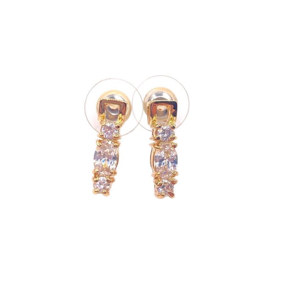 Sparkling Gold Round Cubic Bar Stud Earrings | Elegant Dangle Drops